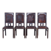 Chaises cubistes tchèques en chêne et cuir rouge par Josef Gočár, années 1910, ensemble de 4