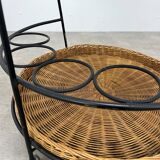 Raoul Guys style metal and rattan serving trolley from the 50s