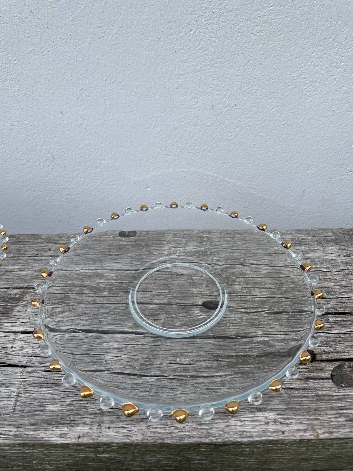 Trio of gold beaded glass dishes