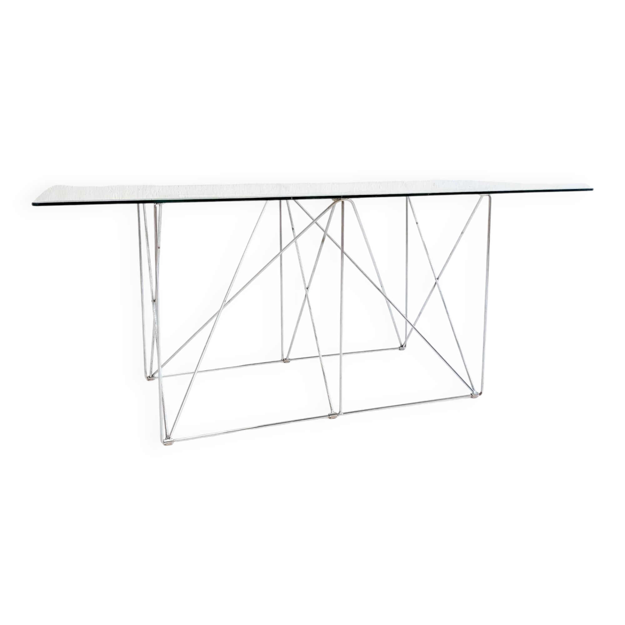 Foldable steel & glass dining table by Max Sauze 1970s
