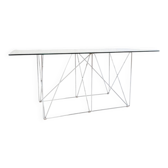 Foldable steel & glass dining table by Max Sauze 1970s