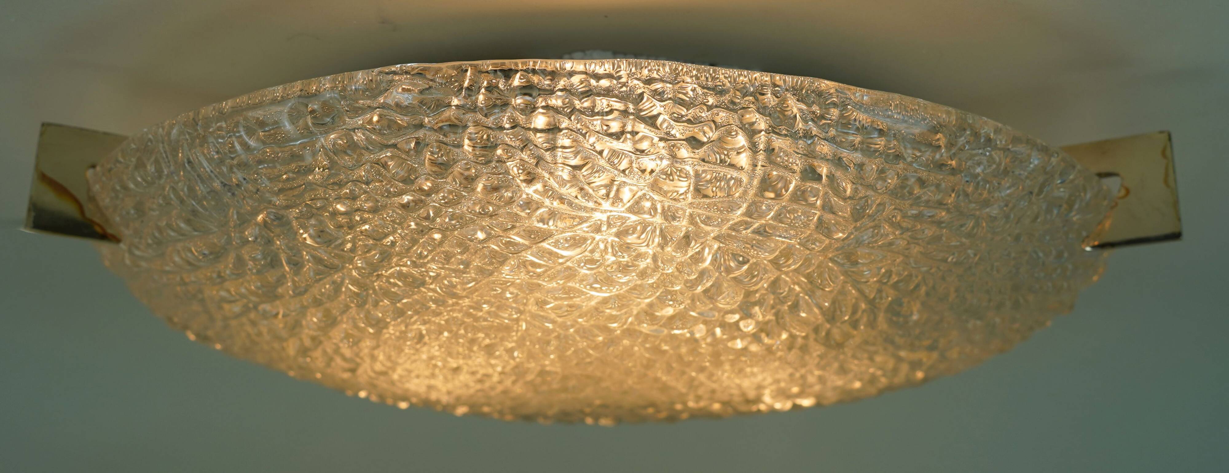 vintage kaiser ice glass ceiling LAMP flush mount 60/70's relief surface