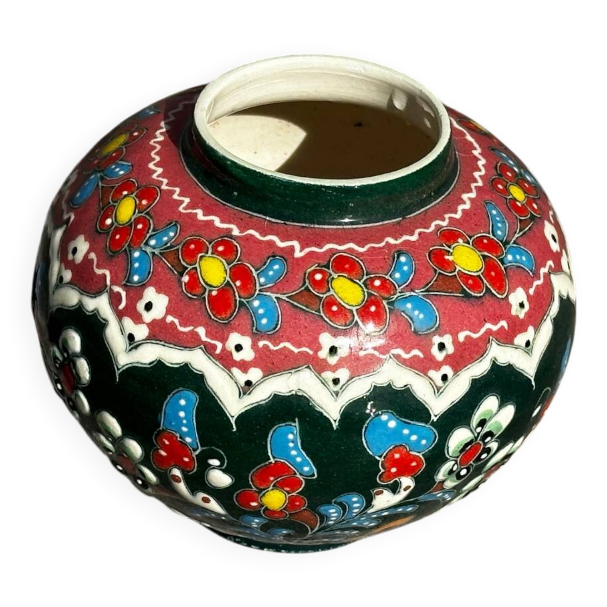 Petit Vase Vintage rond en céramique Turque H 11 cm