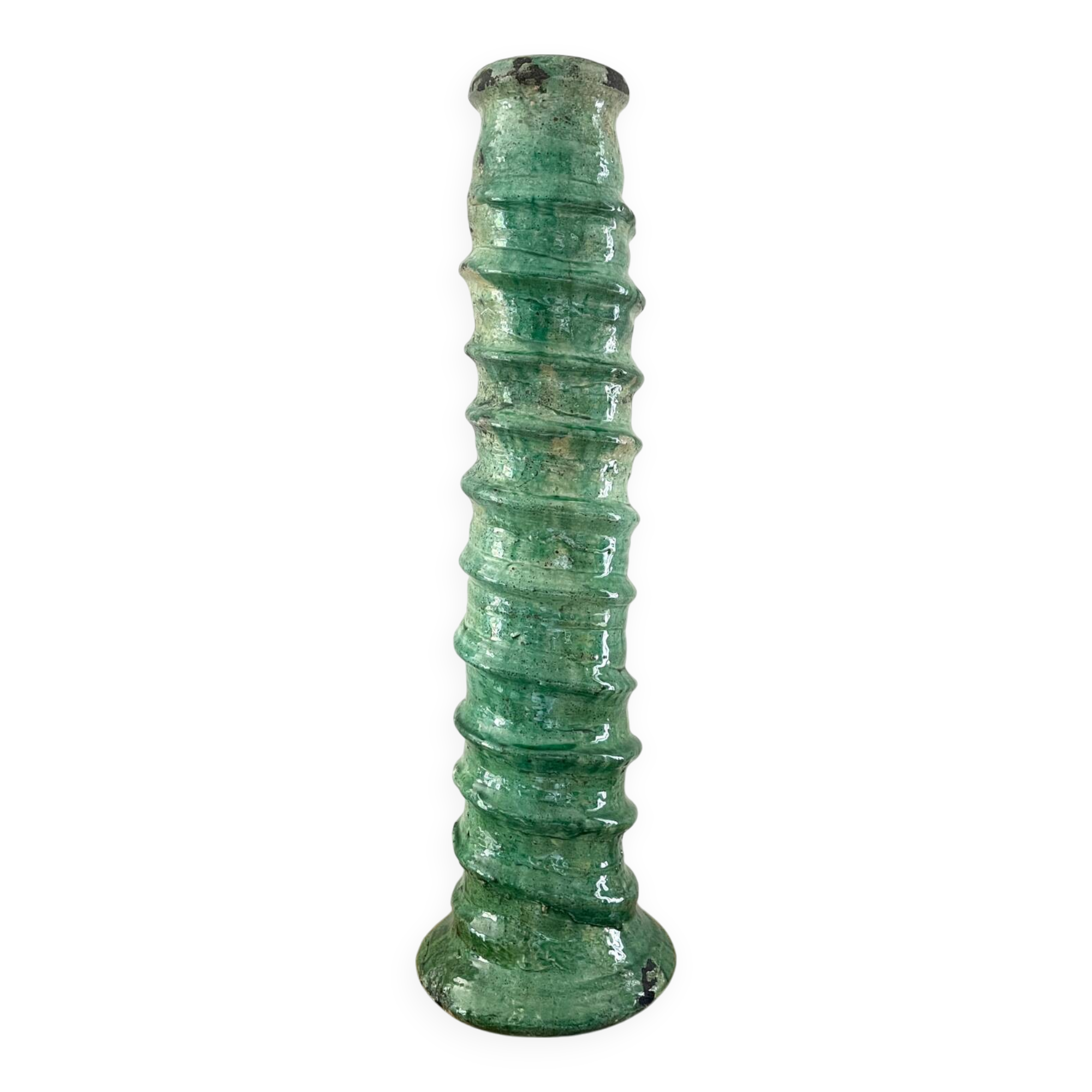 Green enamelled terracotta candle holder 50 cm