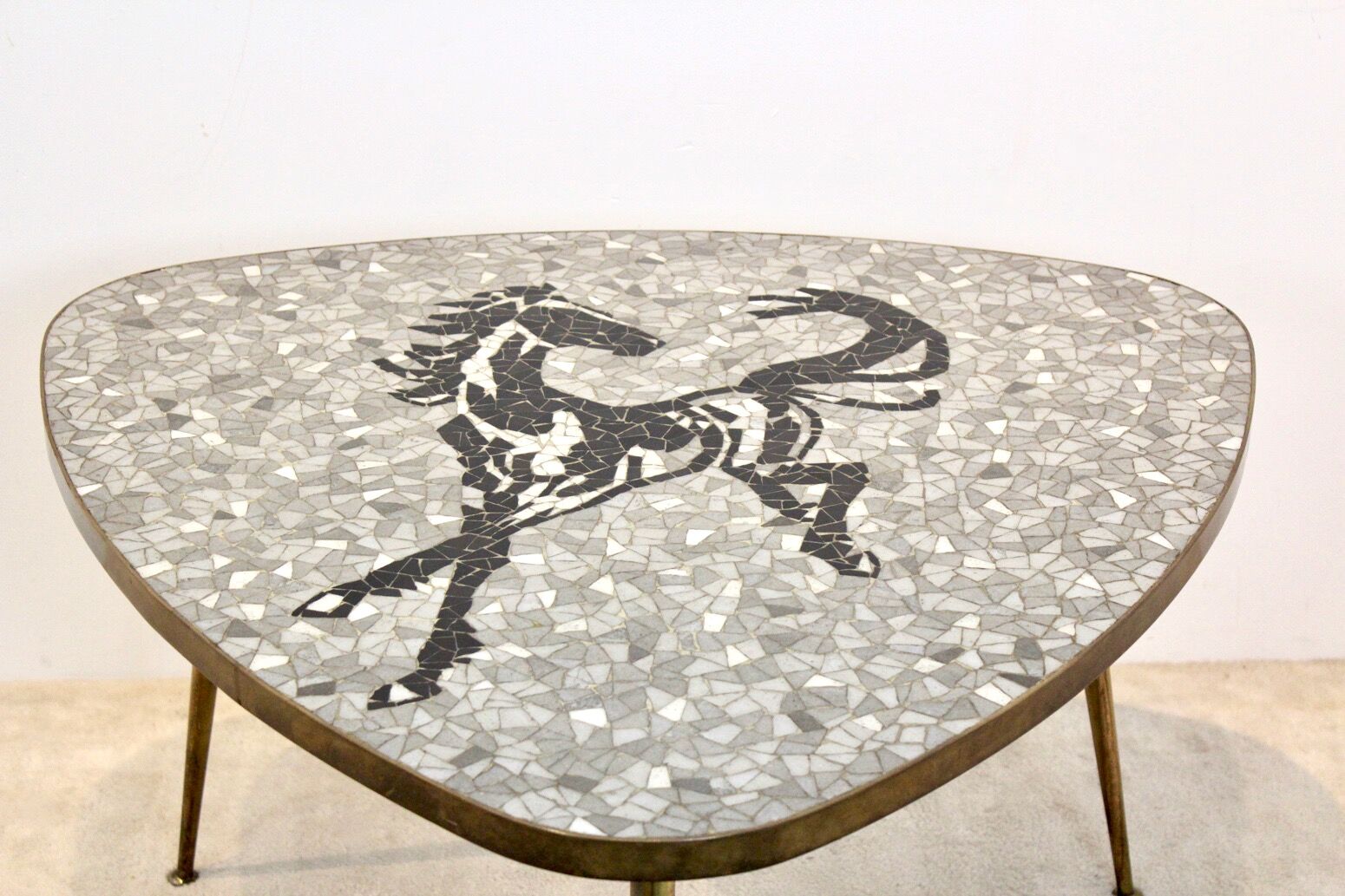 Mosaic and brass coffee or side table by Berthold Müller, 1960s