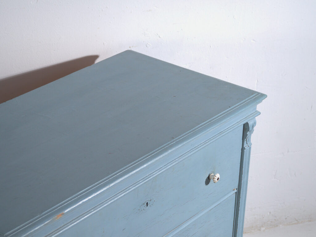Antique painted pine chest of drawers – European rustic blue chest of drawers – circa 1900