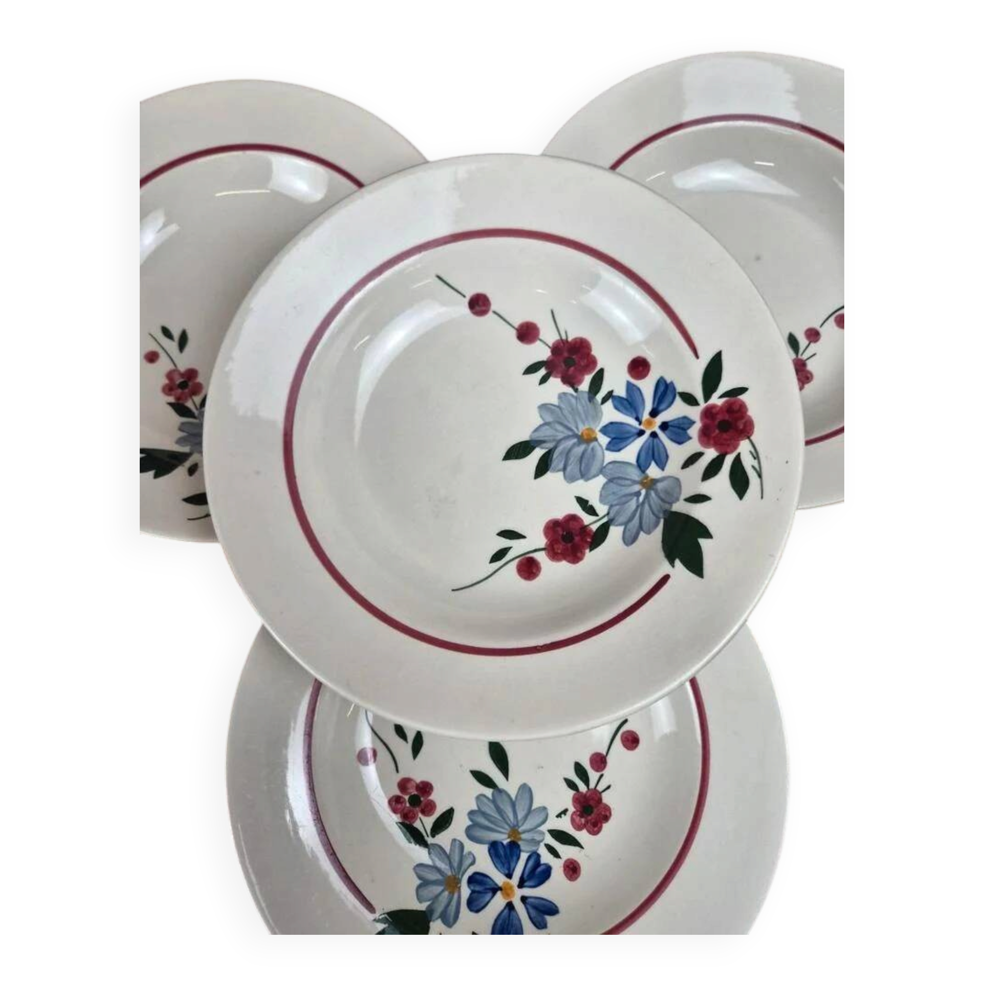 Lot de 4 assiettes creuses vintage Sarreguemines modèle Champfleury