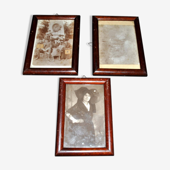 Set of 3 old wooden photo frames with black and white Alsatian photographs 11x16