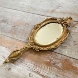 Old bronze hand-facing mirror  13x30cm