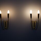 Pair of double brass sconces