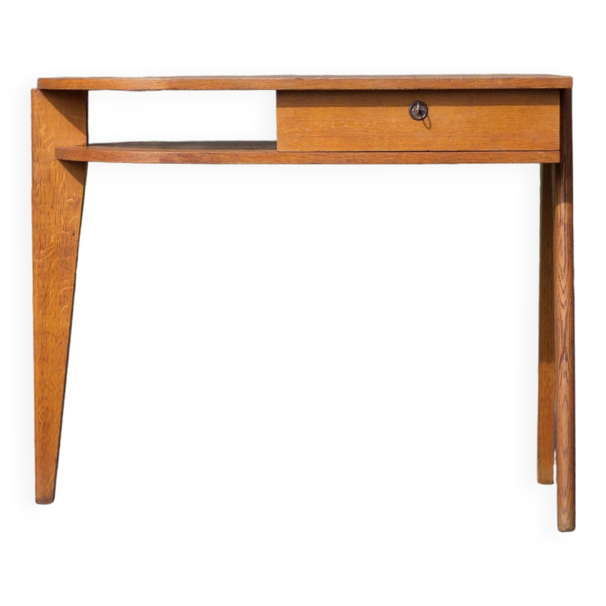 desk, tripod wooden desk, small French designer desk, modernist desk, 50's