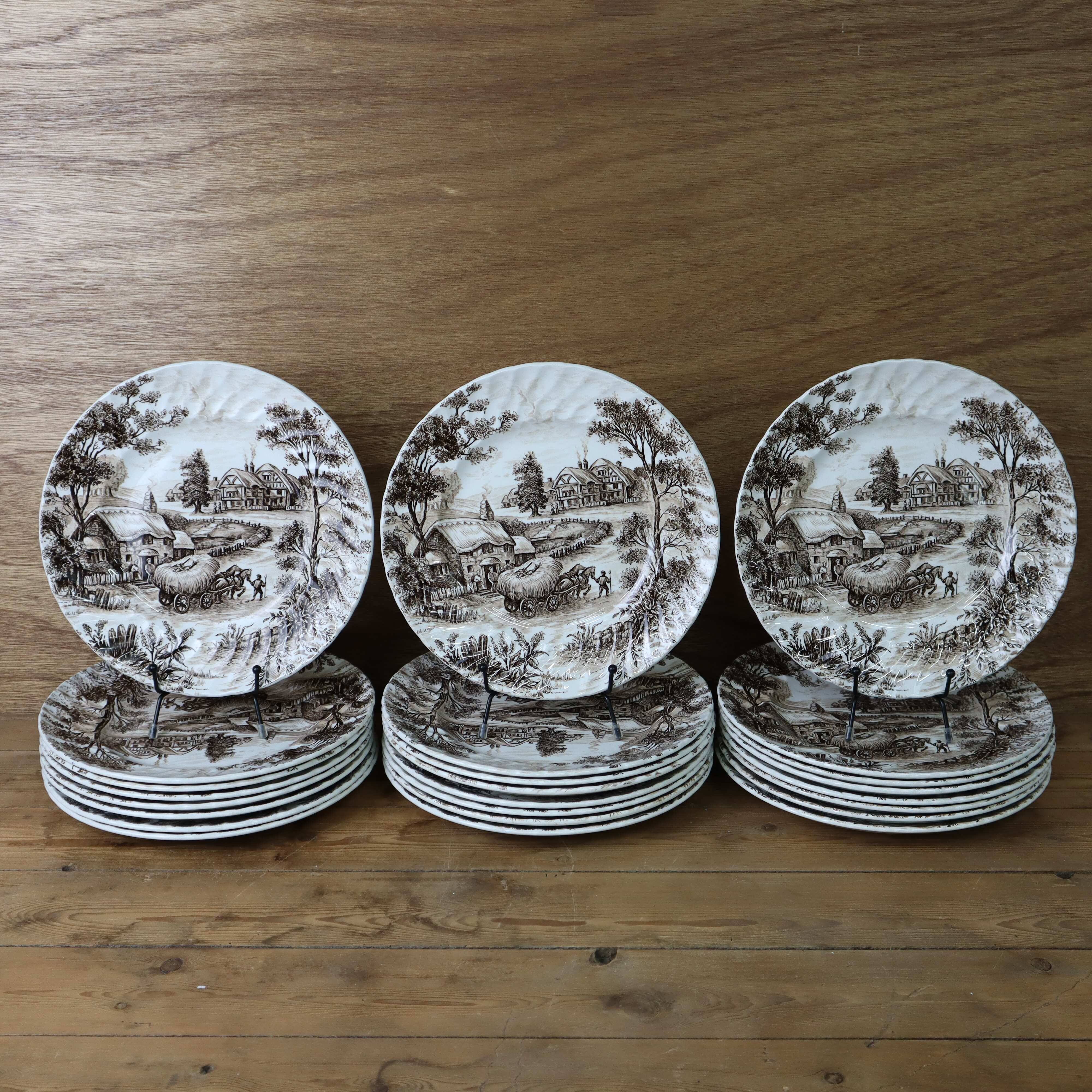 Set of 8 Vintage English Staffordshire 'HAYRIDE' Dinner Plates
