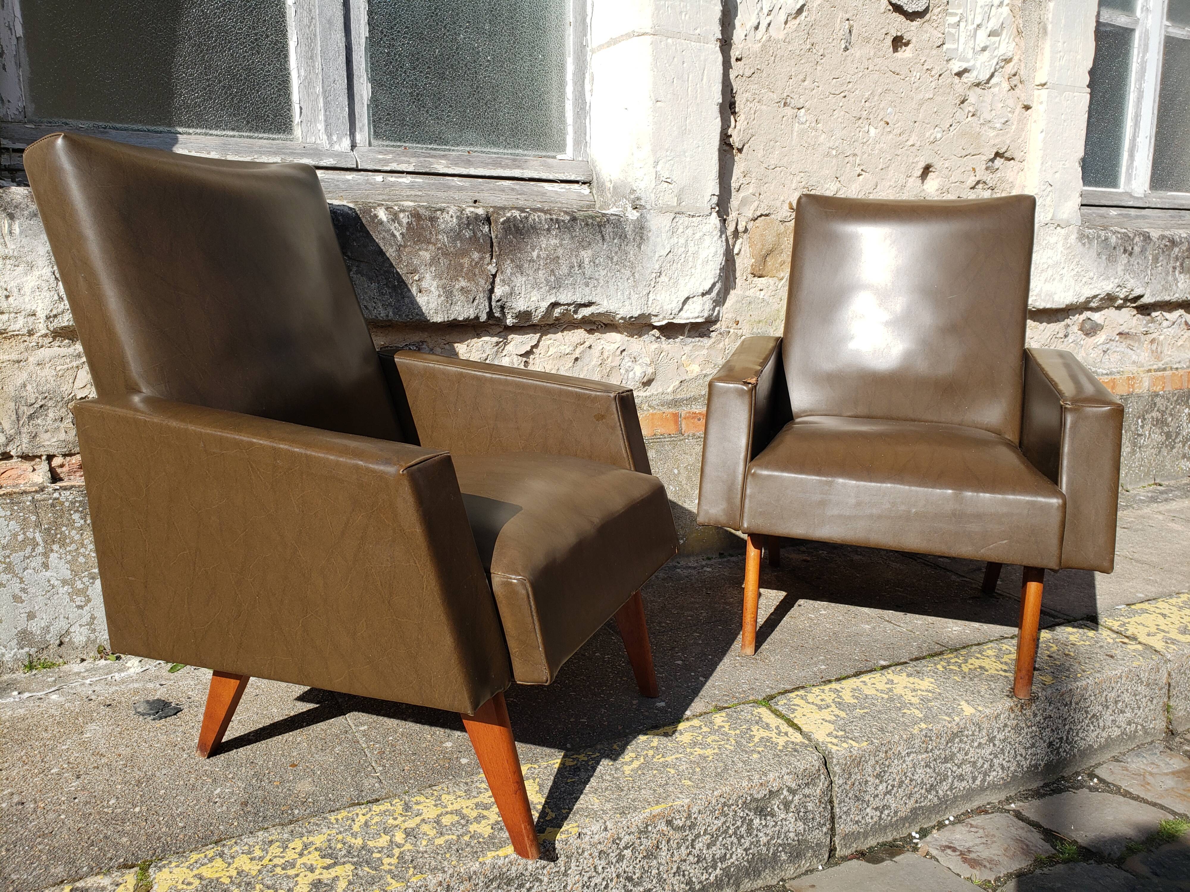 Vintage Scandinavian olive green armchairs