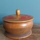 Tobacco pot, turned wooden box, chiseled and painted, 1920s or 1930s.