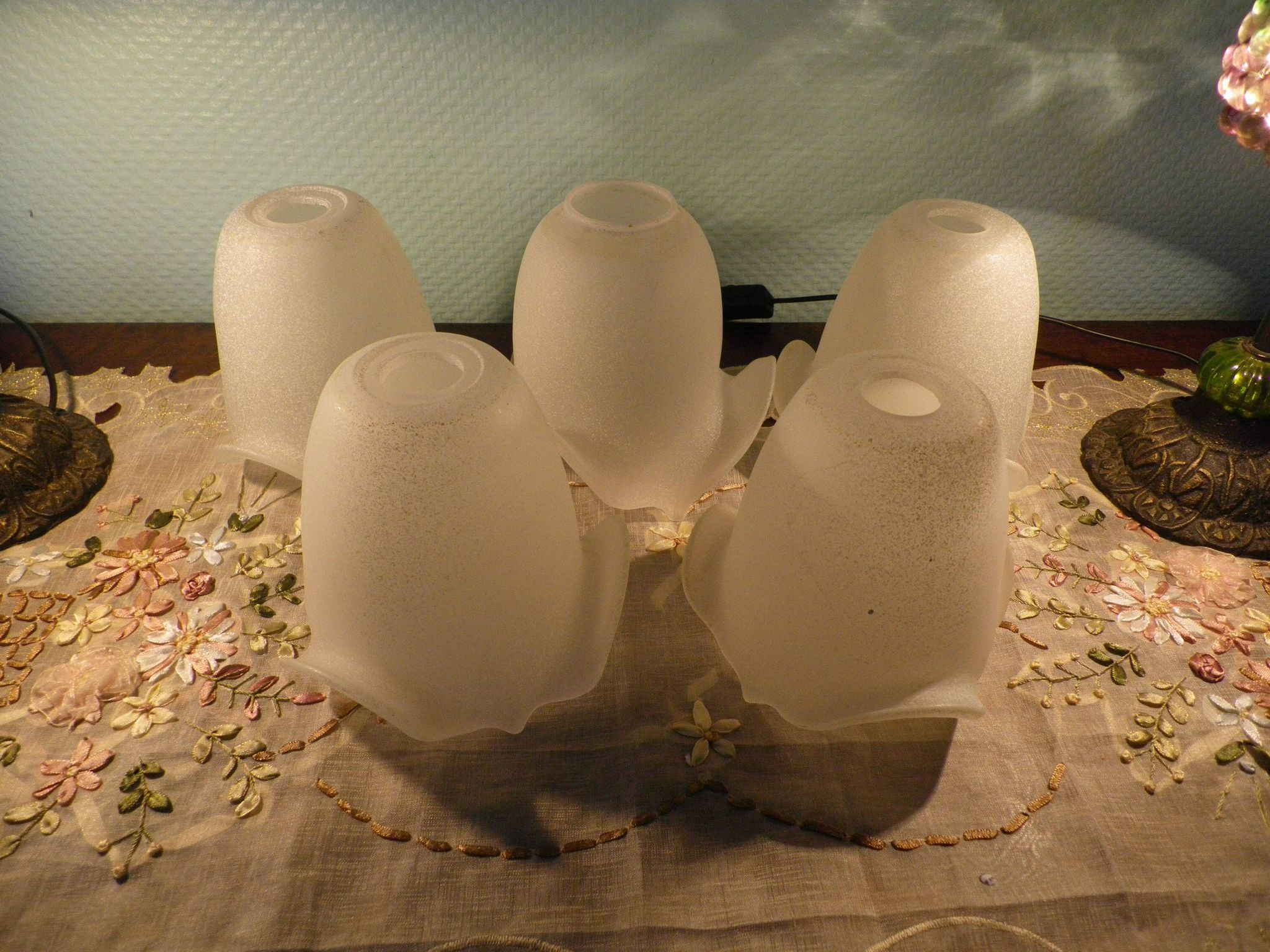 Five Pendant Lights with Frosted White Glass, 1970s