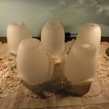 Five Pendant Lights with Frosted White Glass, 1970s