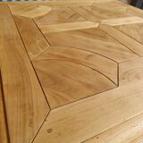 Square coffee table with a drawer in cherry wood.