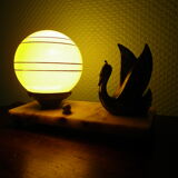 Art deco table lamp 1920/1940, marble, opaline, regulated swan