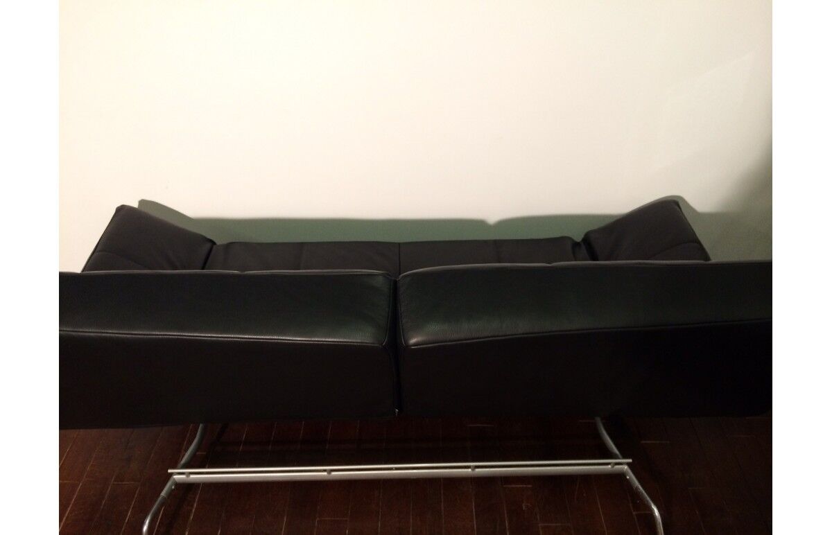 Sofa bed "Smala" vintage black leather adjustable by Pascal Mourgue for Ligne Roset