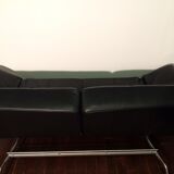 Canapé-lit vintage "Smala" noir en cuir ajustable par Pascal Mourgue pour Ligne Roset