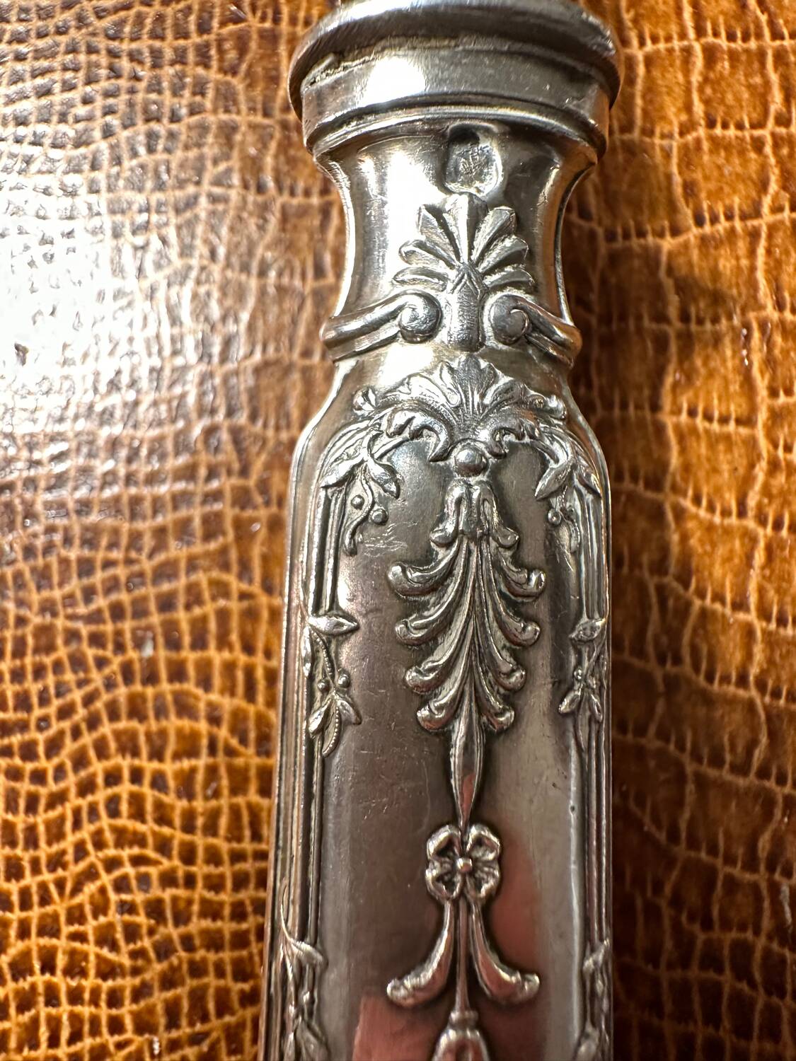 Art-Nouveau Sauce Spoon Floral Decor - Silver & Vermeil