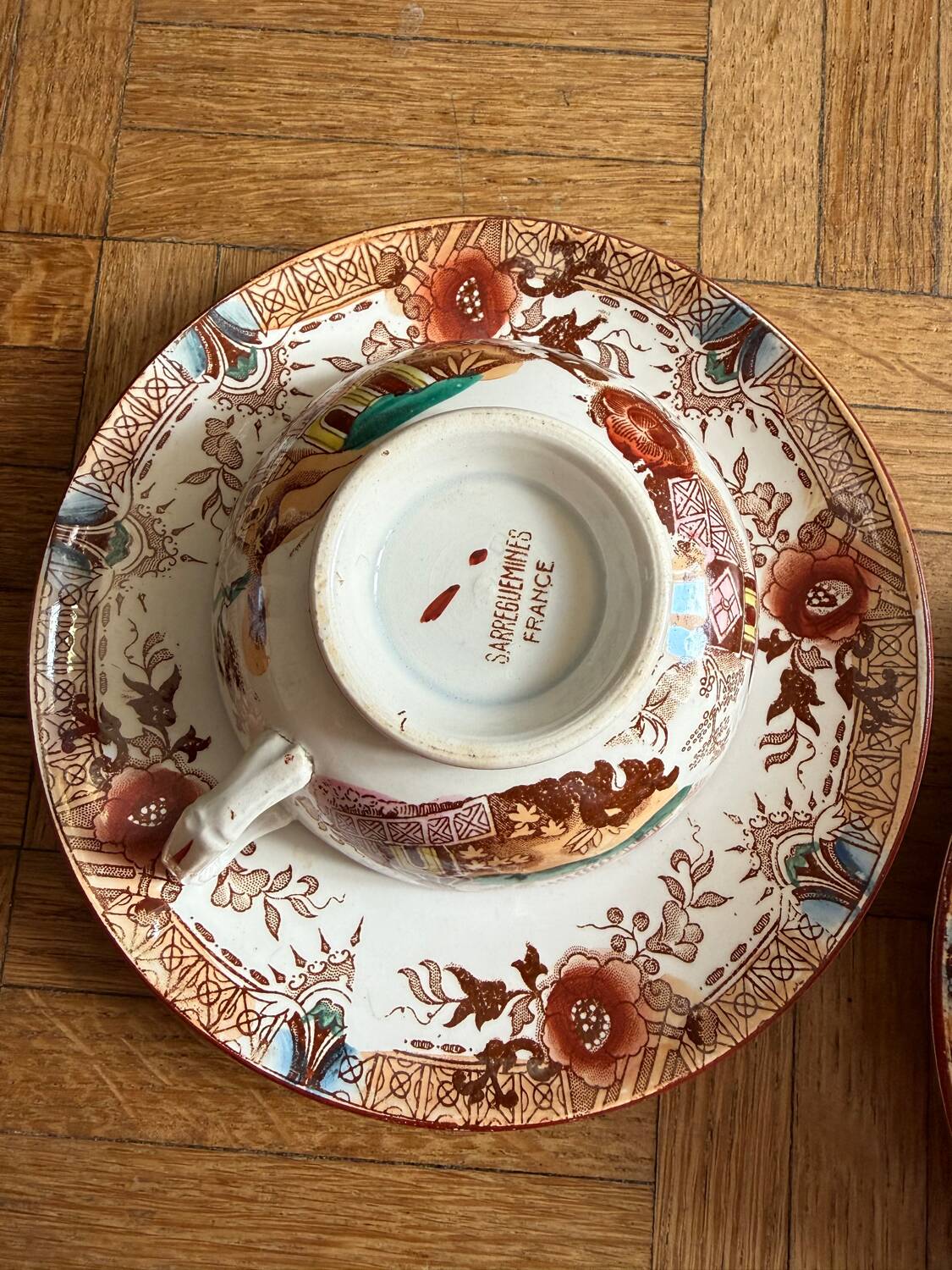 2 antique cups with saucers Sarreguemines Kyoto ironstone