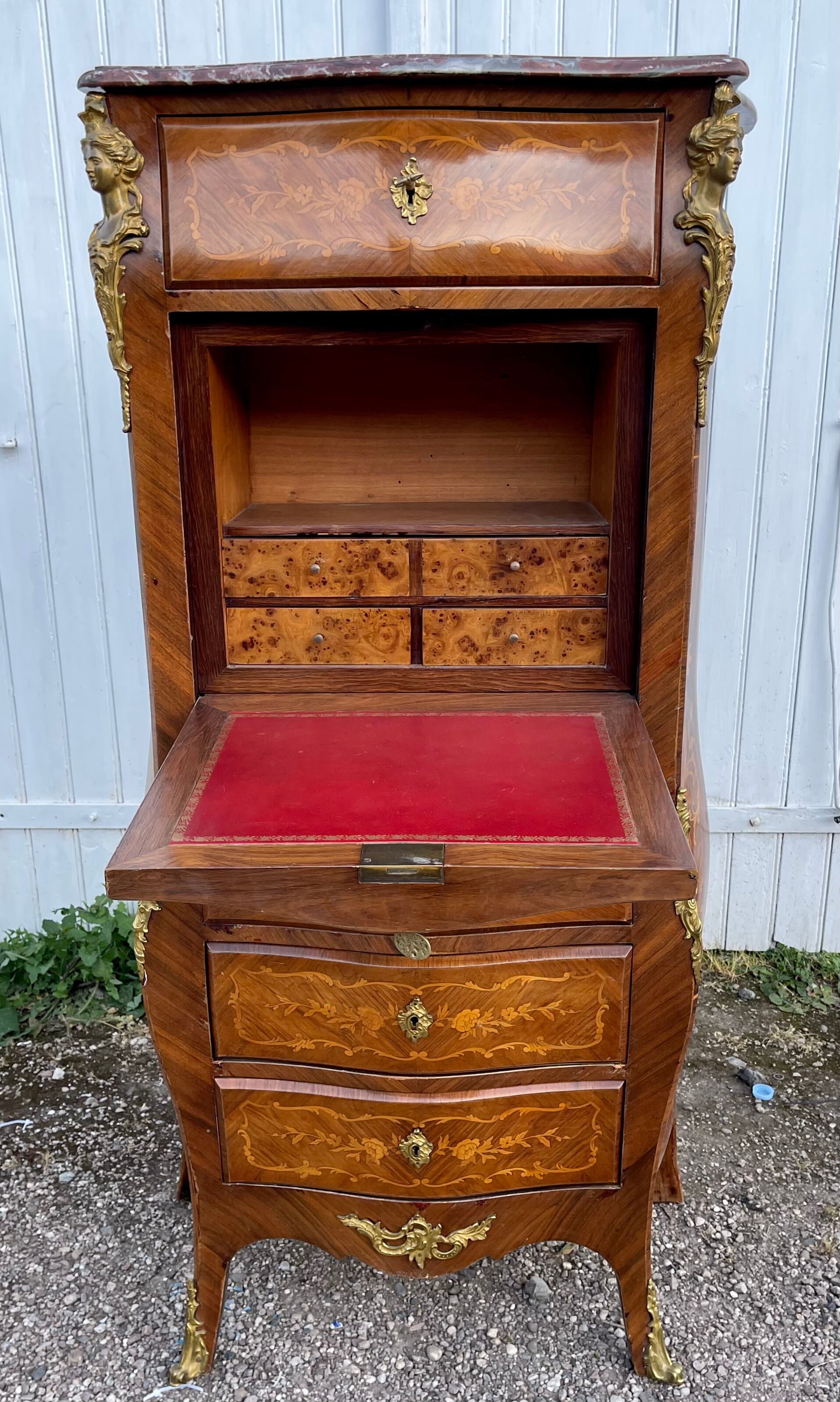 Secretary louis XV curved, varnish Martin, marquetry