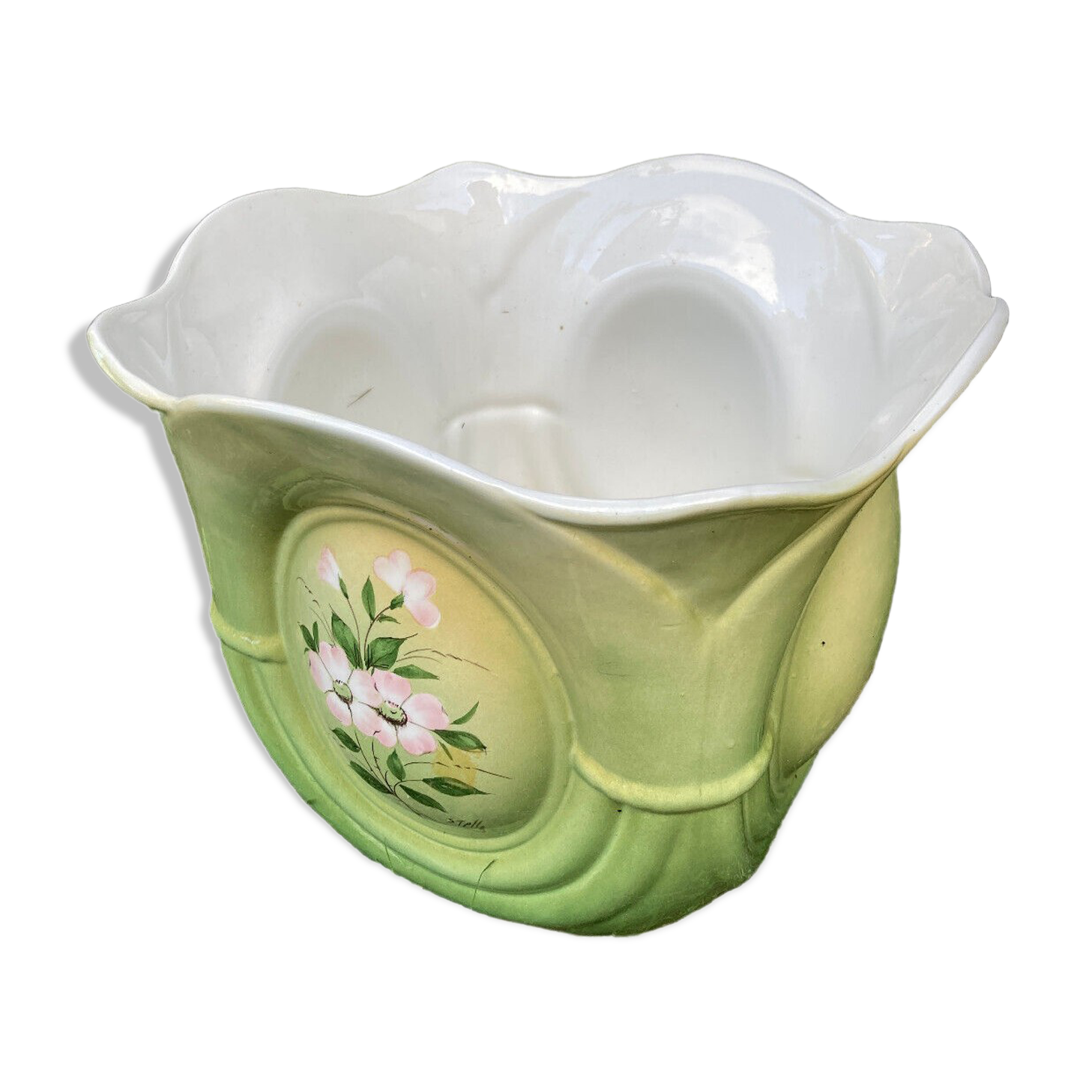 Cache pot art déco très belles nuances de vert