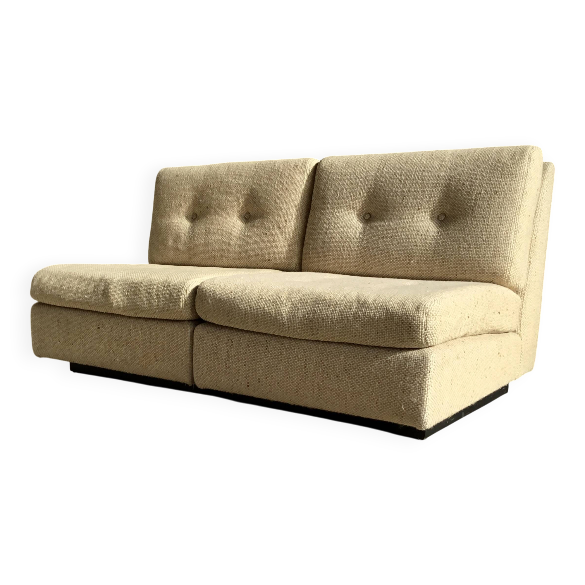 Pair of upholstered armchairs in mottled wool by Eddie Harlis - International Furniture
