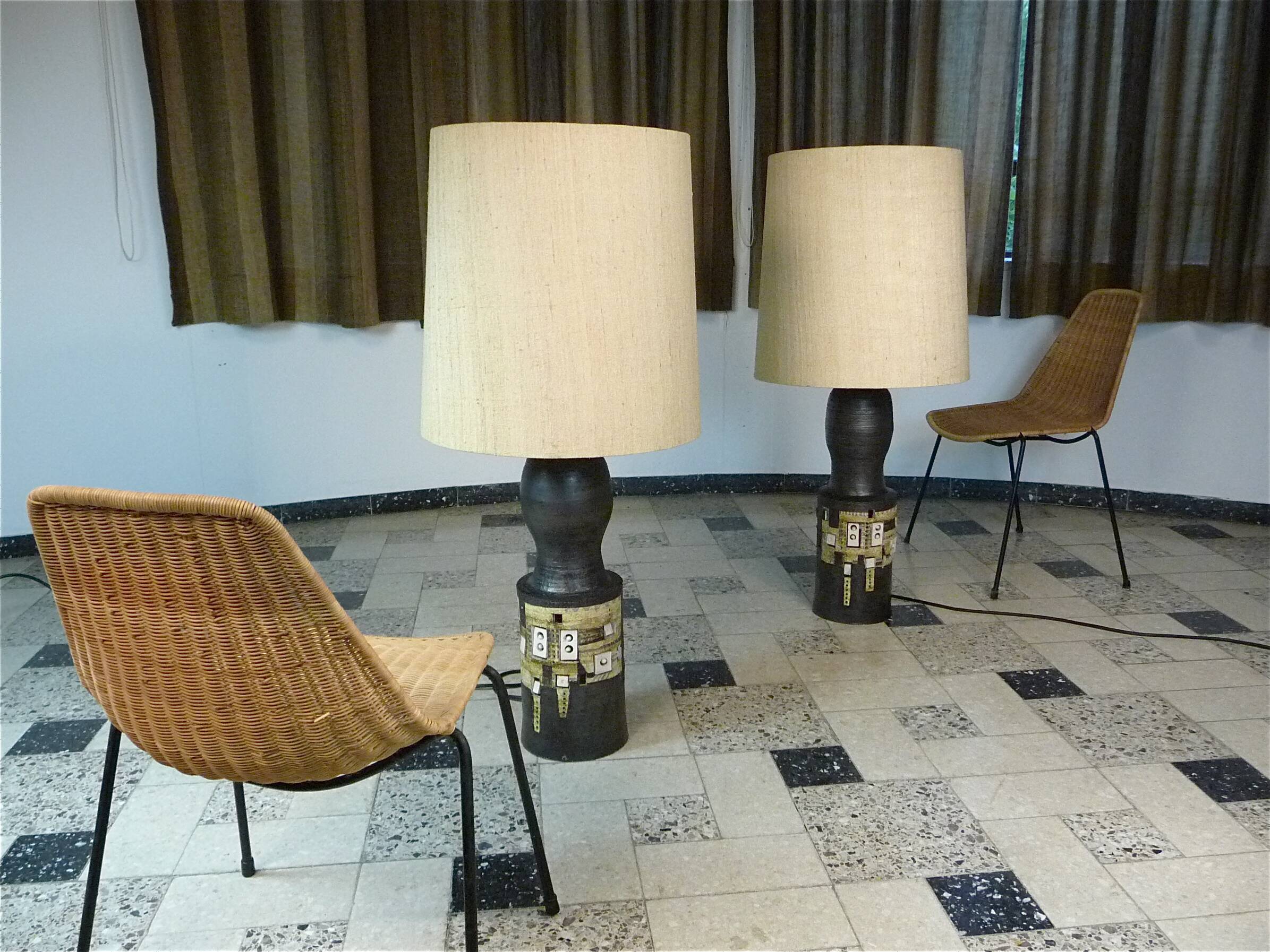 Set of 2 Ceramic Large Floor or Table Lamps by Georges Pelletier for Accolay, France 1960s