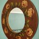 Vintage hand painted wooden round wall mirror
