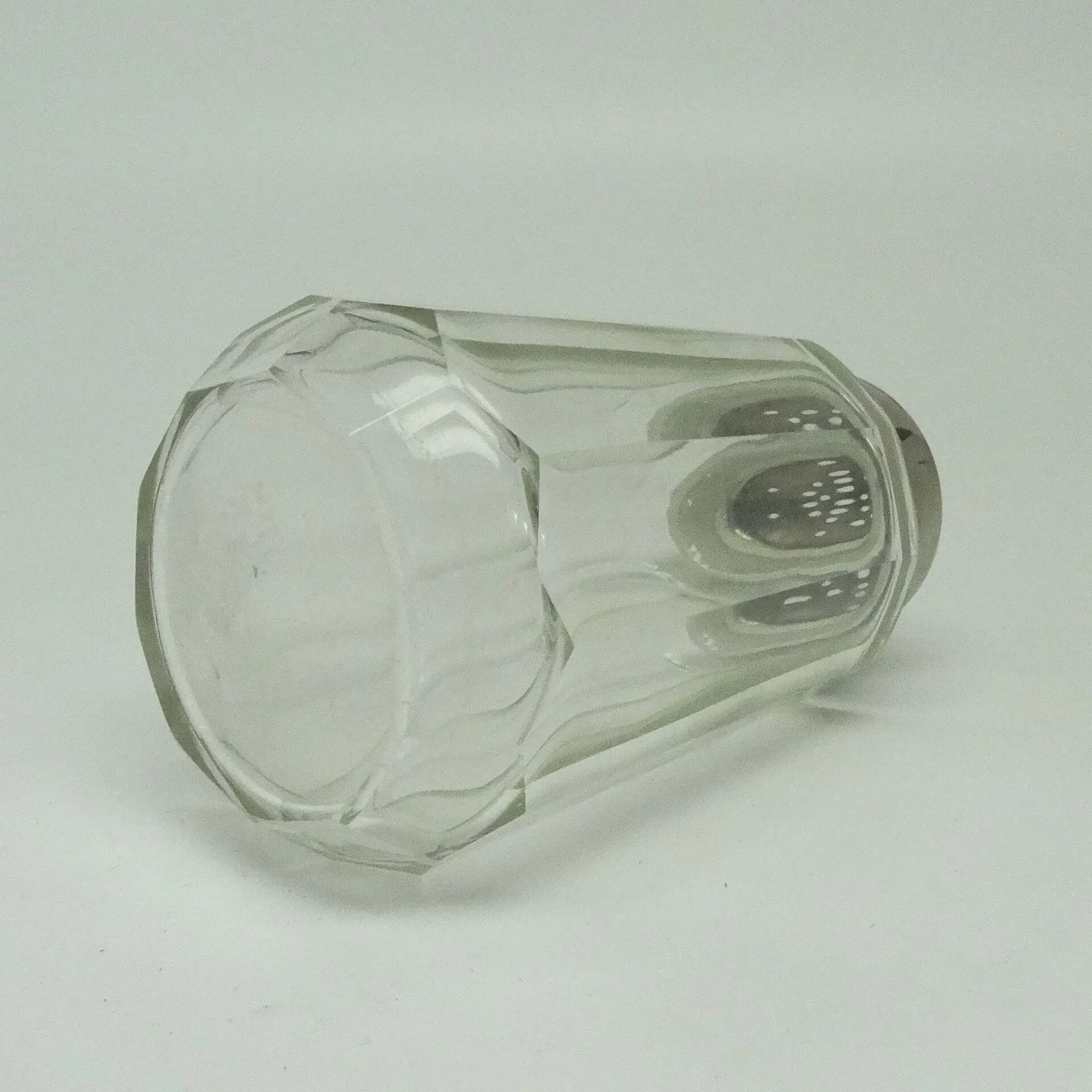 Art Deco powdered sugar bowl, glass, chrome-plated brass, Belgium, 1930s
