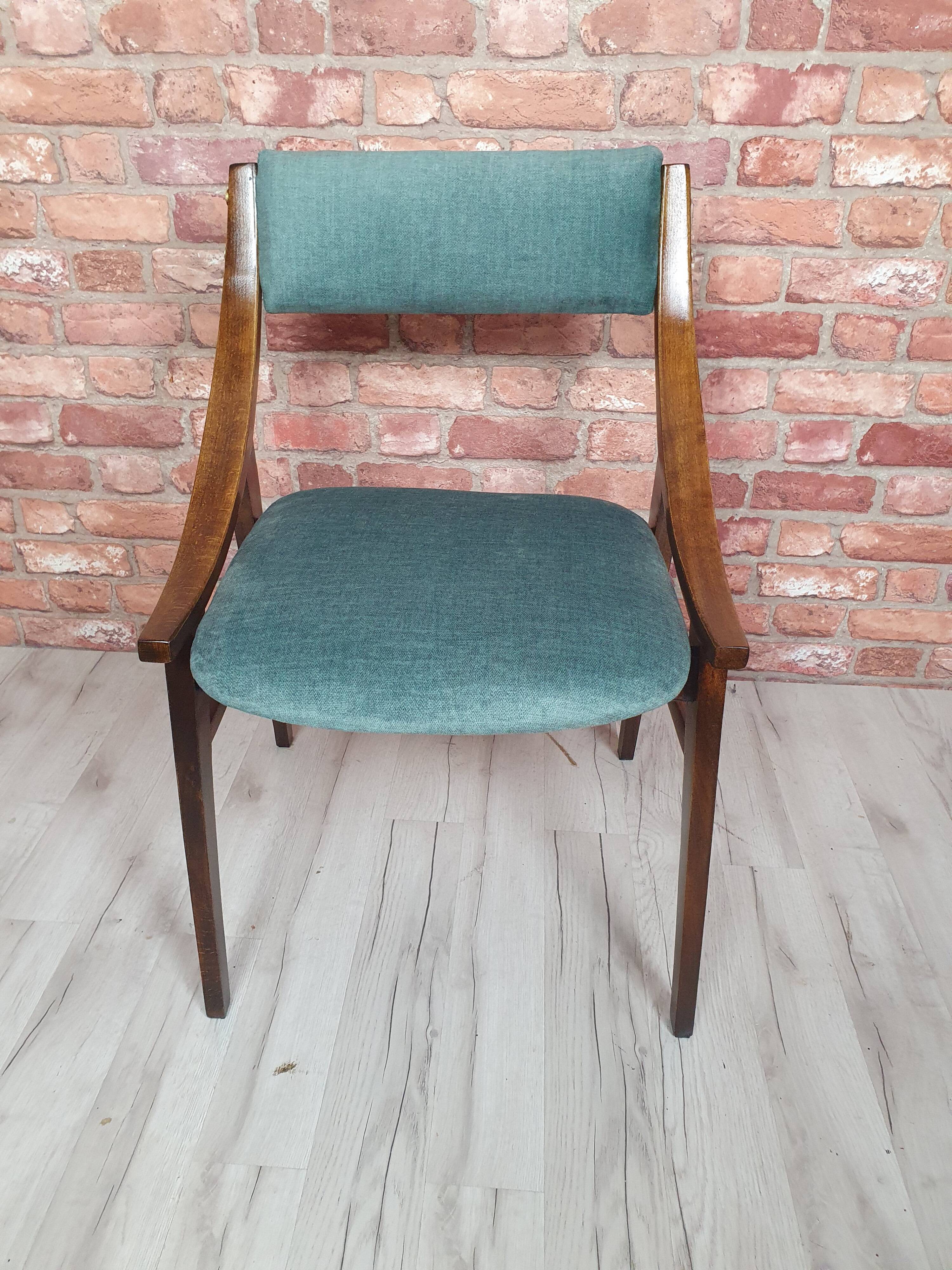 Renovated GFM 57 chair, Skoczek, designed by J. Kędziorek, navy blue