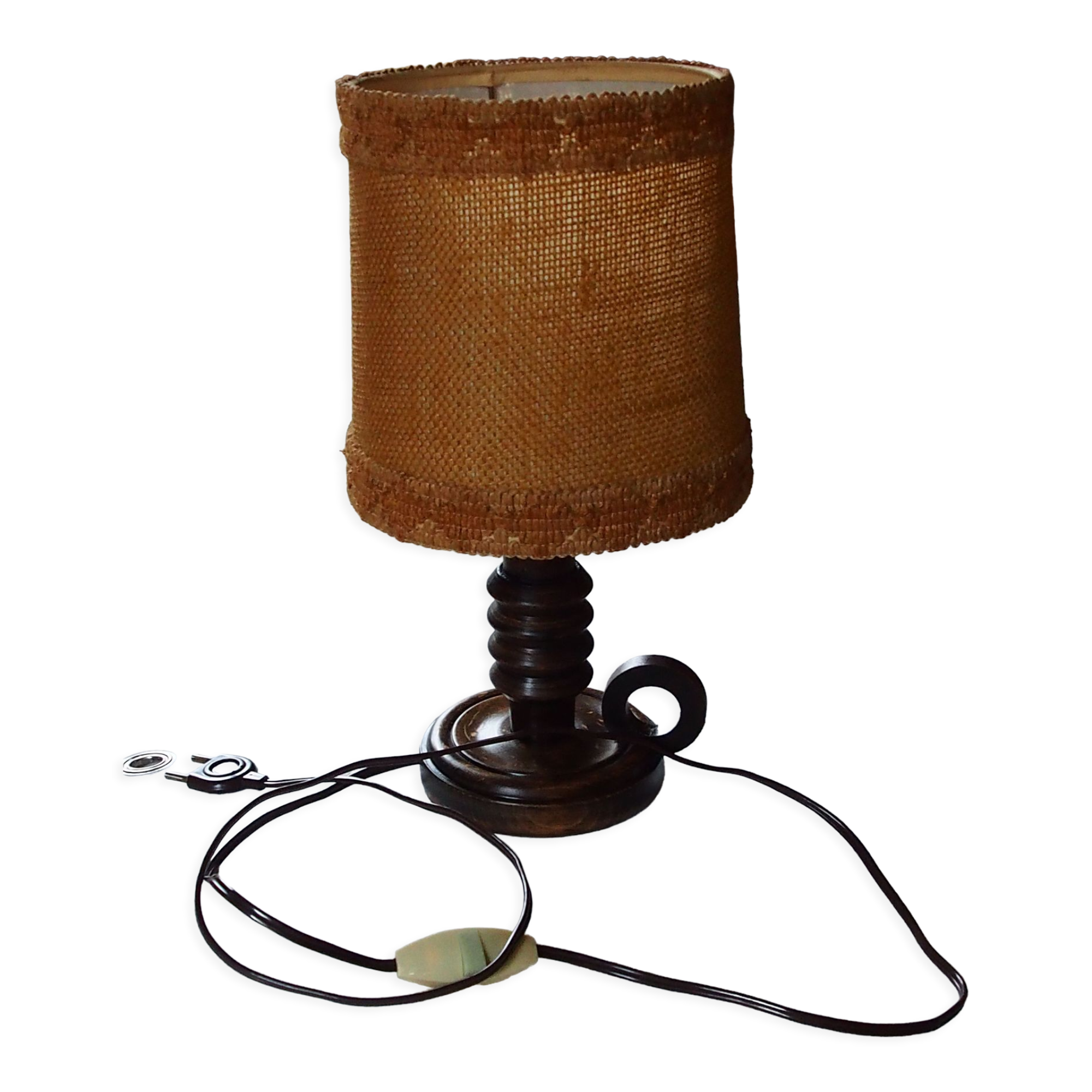 Vintage turned wooden candle holder lamp