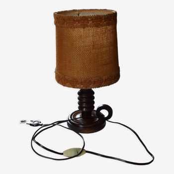 Lampe bougeoir vintage en bois tourné