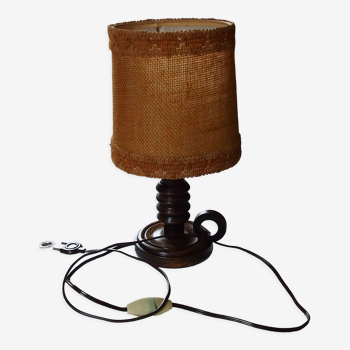 Vintage turned wooden candle holder lamp