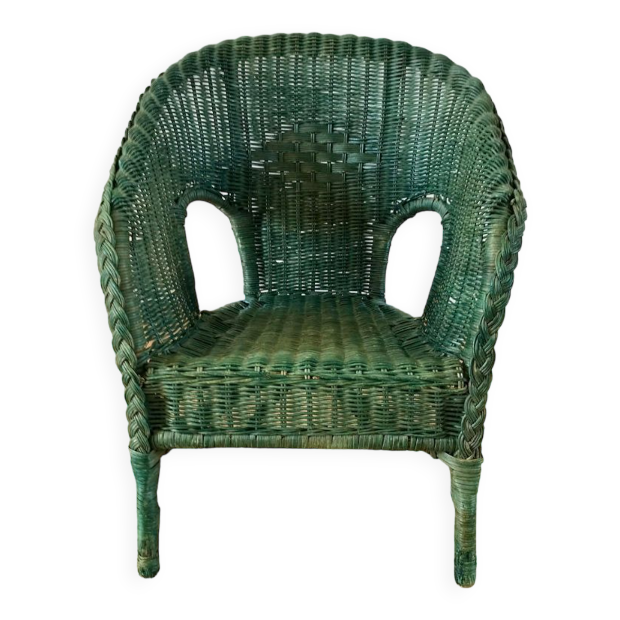 Children's chair in green rattan years 60-70