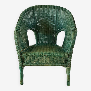 Children's chair in green rattan years 60-70