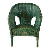 Fauteuil enfant en rotin vert années 60-70