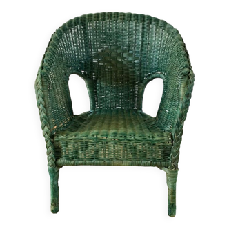 Children's chair in green rattan years 60-70