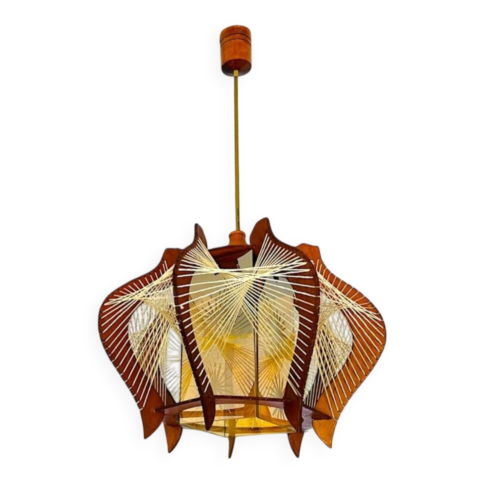 Mid Century wood hanging lamp wooden