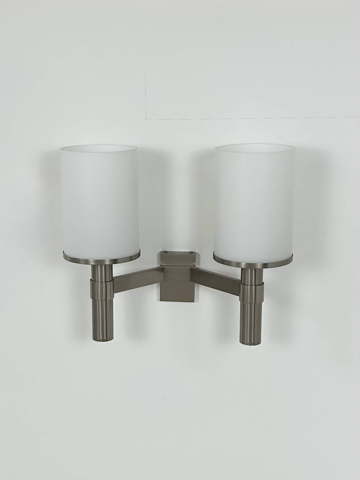 Perzel double wall light model 1141, metal and opaline, France, 1960.