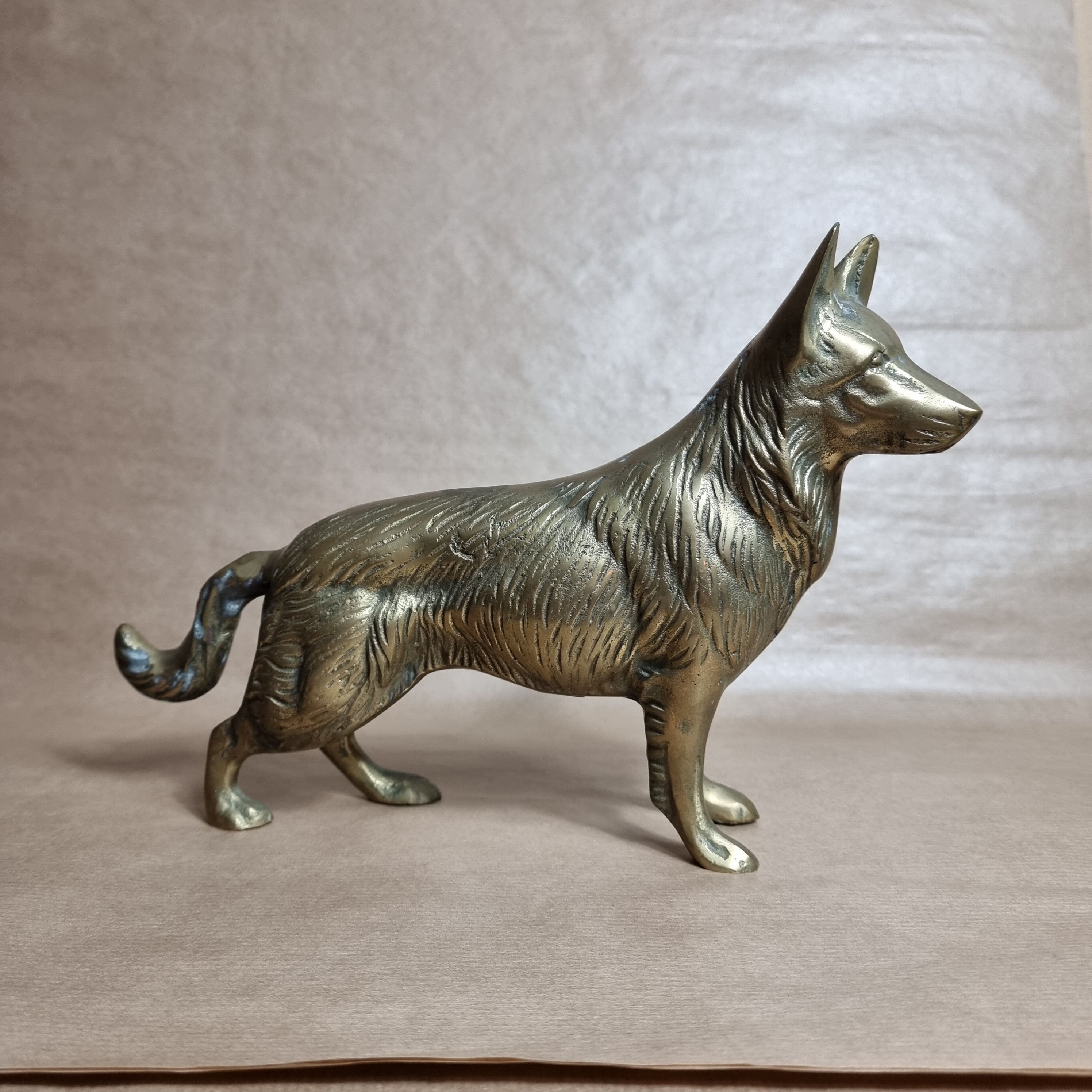 Antique brass german shepherd dog figurine