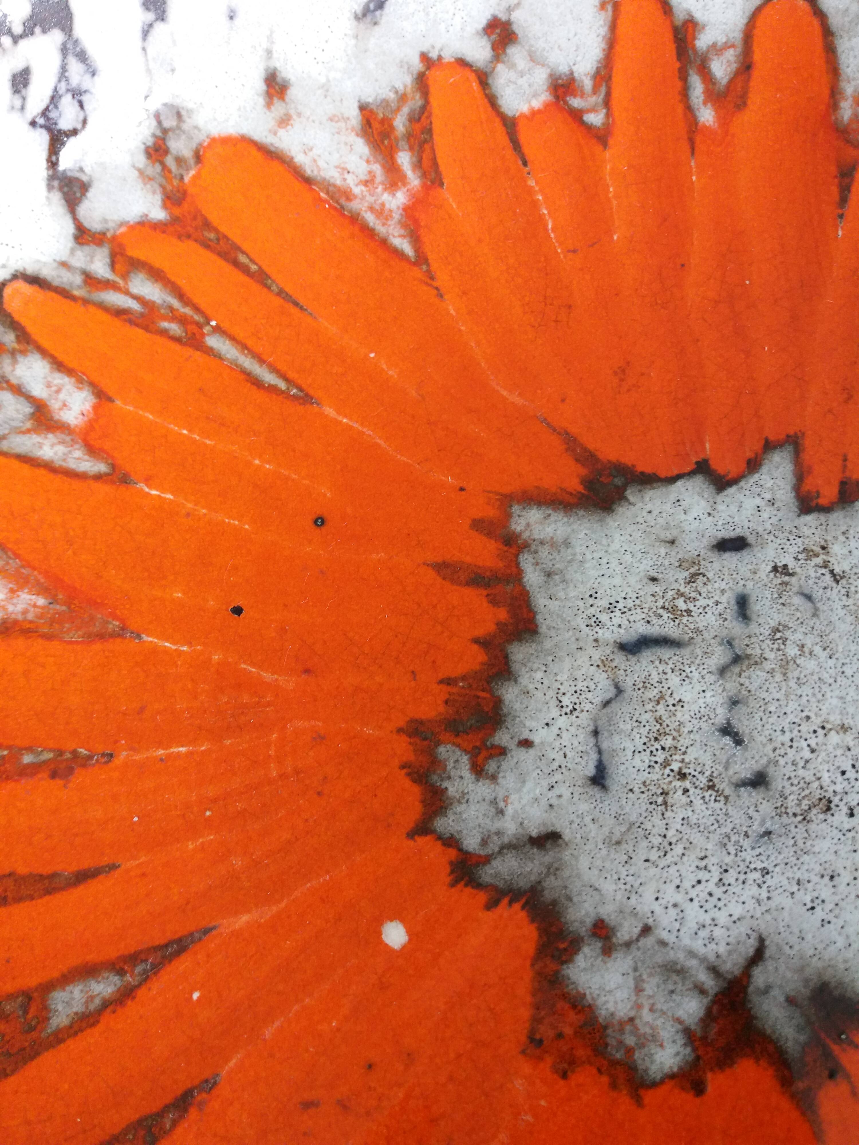 West Germany flat pocket emptier with orange flower decor