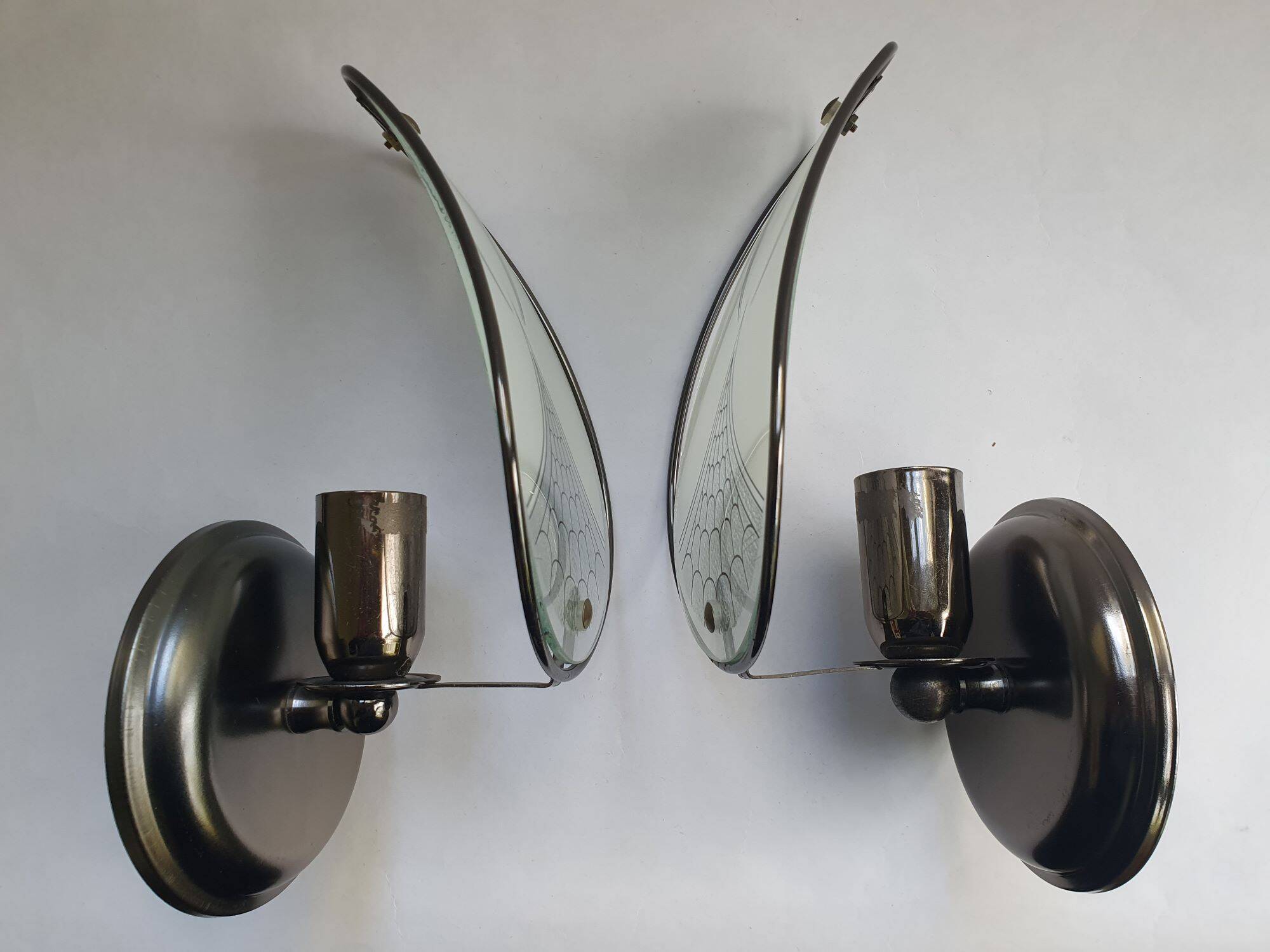 Pair of vintage art deco style glass wall sconces