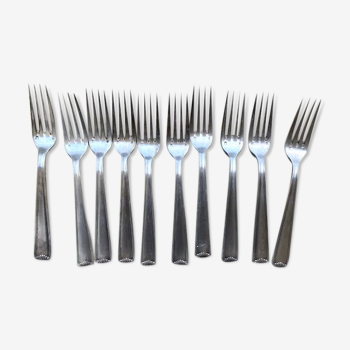 10 silver metal forks