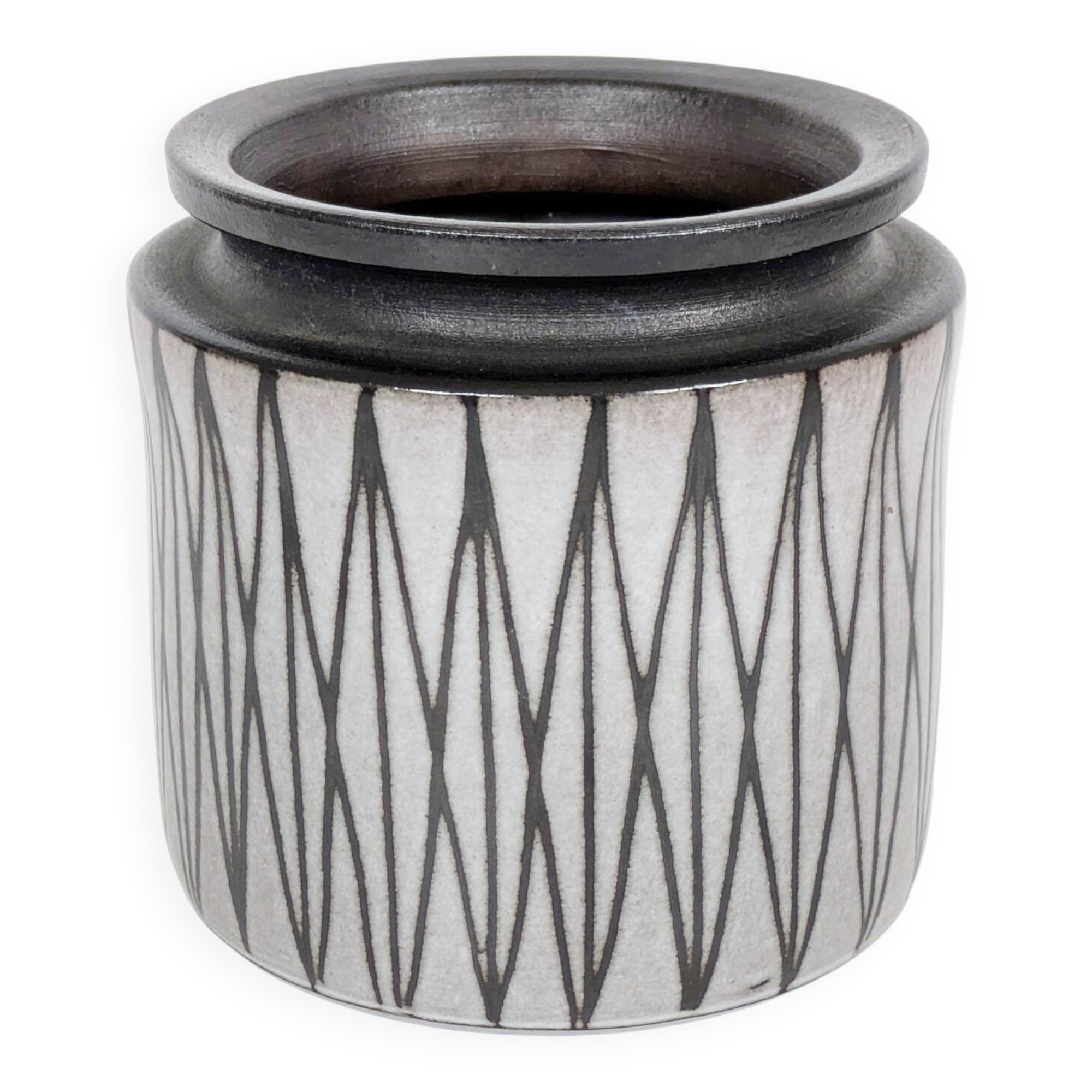 West German ceramic cache-pot — geometric sgraffito, Cologne, 1960s