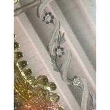 2000s Venetian Oval Gold and Pink Floreal Hand-Carving Mirror in Murano Glass Style