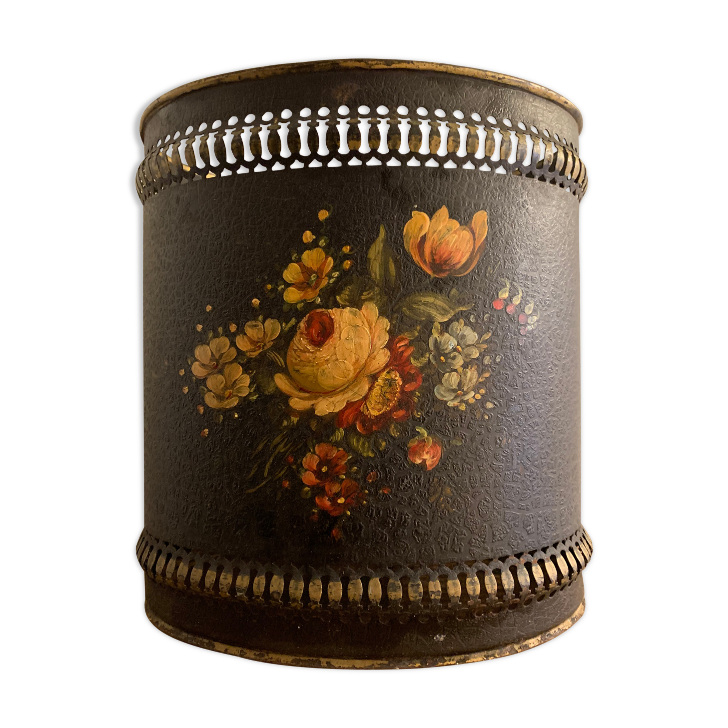 Napoleon III paper basket in leather imitation painted sheet metal