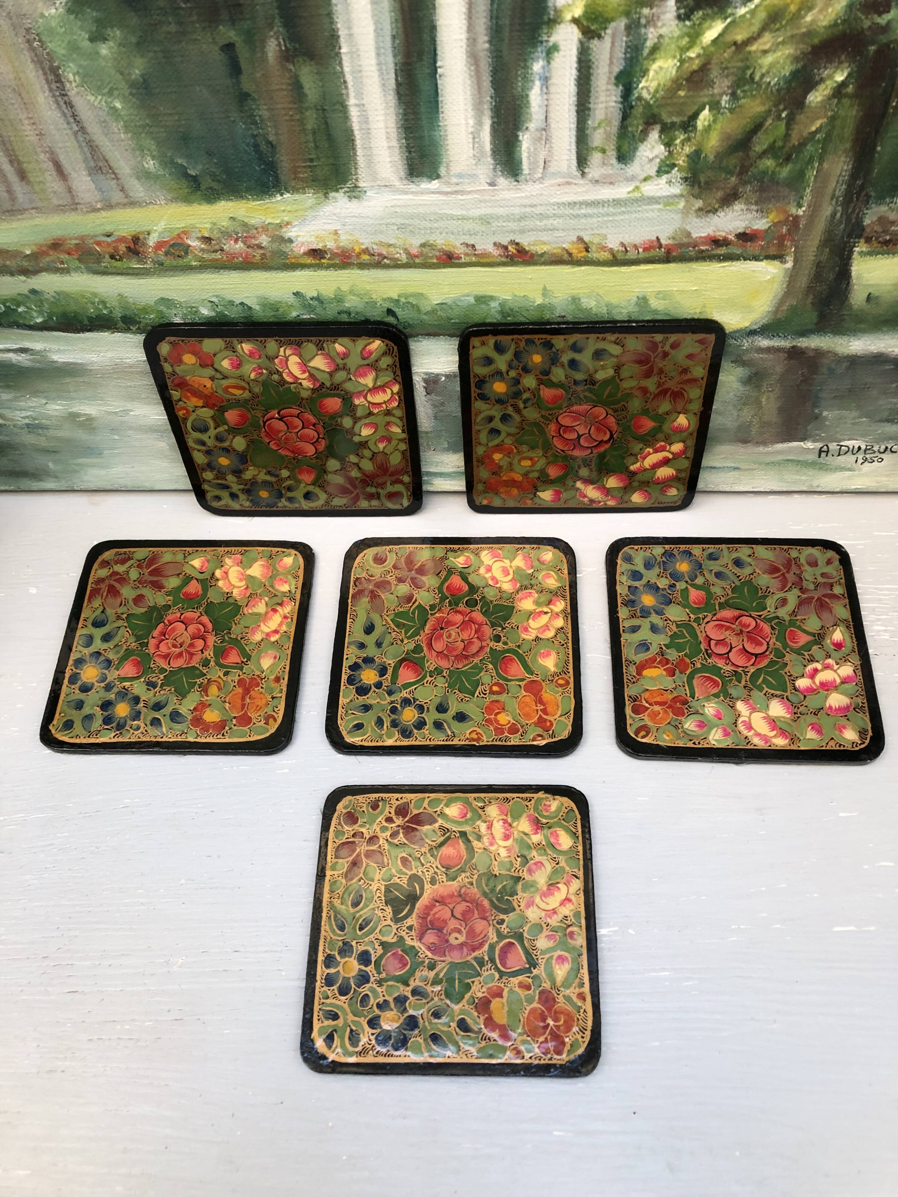 6 under glass decorated with flowers